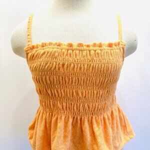 NWT SO Juniors Pullover Square Neck Terry Cloth Smocked Peplum Orange Tank Small